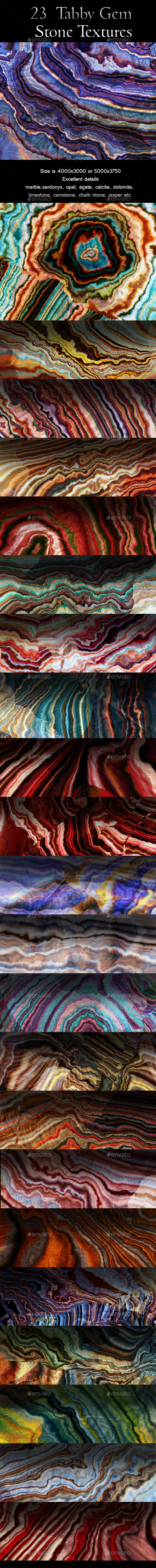 23 Tabby Onyx Gem Stone Textures - High Resolution JPG Files