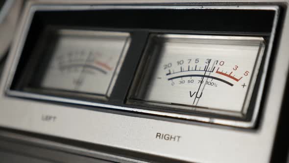 Standard volume level  scale slow motion 1080p FullHD footage - Vintage  audio device analog VU mete alt