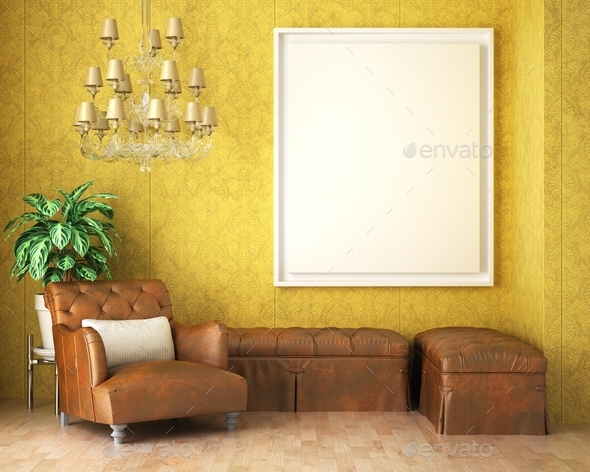 3D Mockup photo frame in Modern interior of living room - Stock Photo - Images