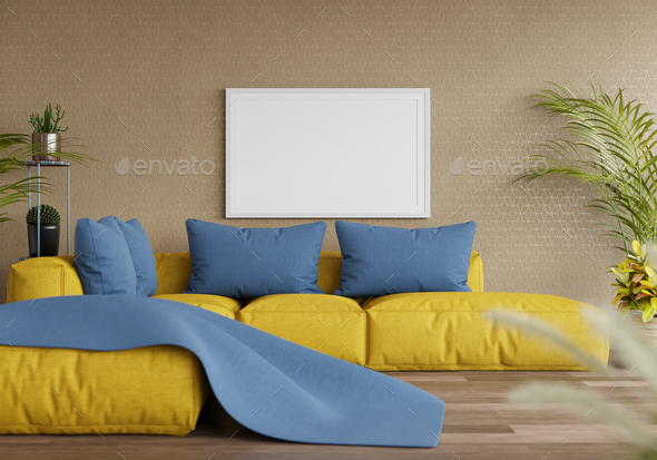 3D Mockup photo frame in Modern interior of living room - Stock Photo - Images