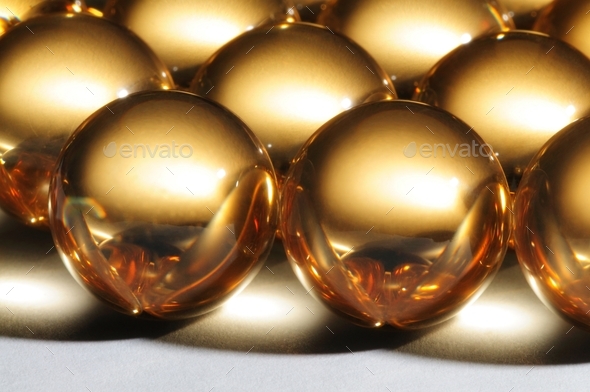 Close up sparkly gold disco balls Stock Photo