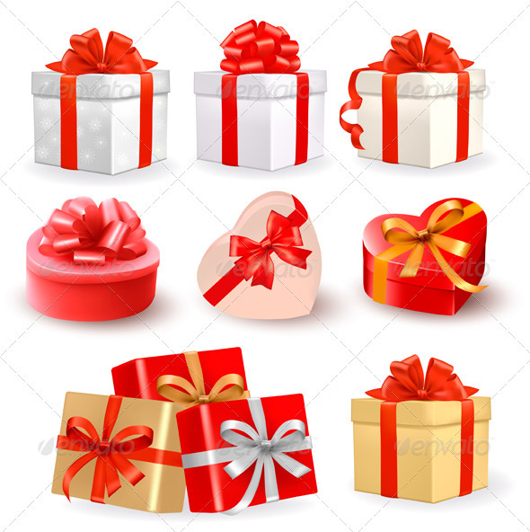 Set of colorful gift boxes with bows and ribbons - Christmas Seasons/Holidays