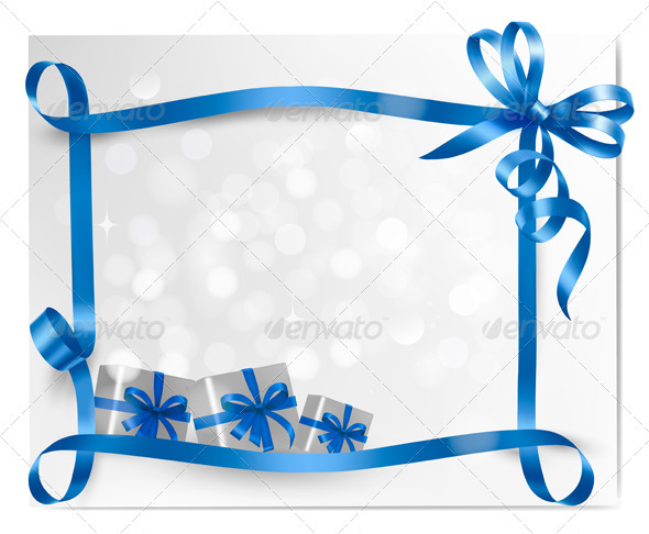 Holiday background with blue gift bow with boxes - Christmas Seasons/Holidays