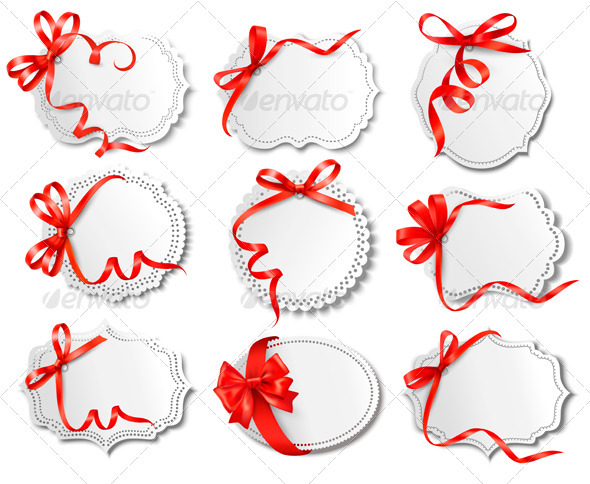 Set of beautiful cards with red gift bows - Christmas Seasons/Holidays