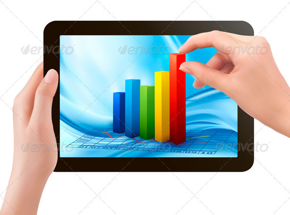 Tablet screen with graph and a hand - Business Conceptual