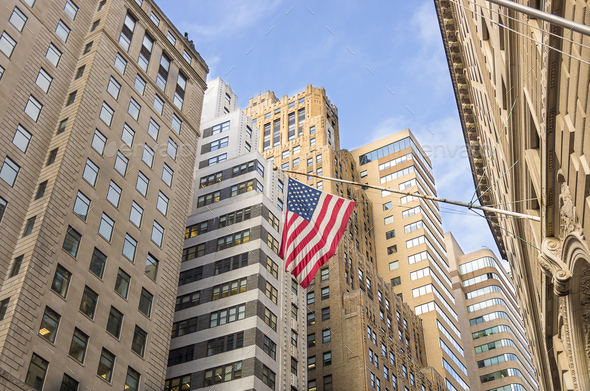 American flag at Wall Street,New York - Stock Photo - Images