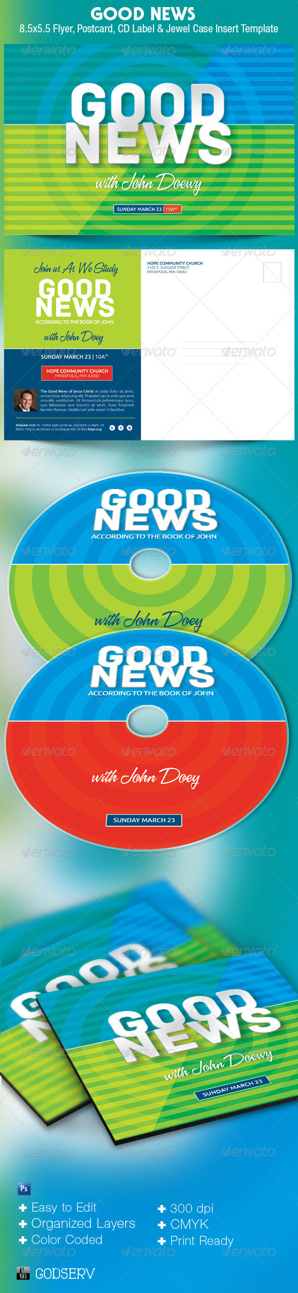 Good News Church Postcard CD Template - Church Flyers