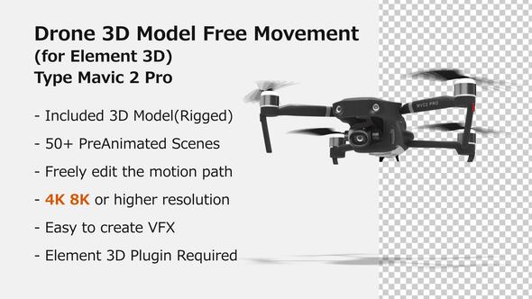 Drone 3D Model Free Movement (for Element 3D) Type MVC 2 Pro [Ver 1.02]