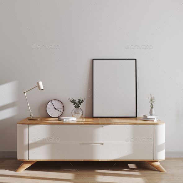 Mockup poster frame in modern scandinavian style interior on ...