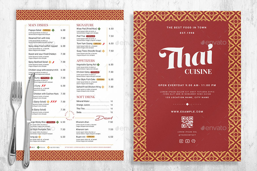 Thai Restaurant Menu Template, Print Templates | GraphicRiver