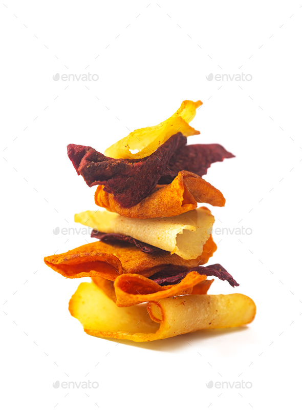 Vegetable chips stacked stack isolated on white background