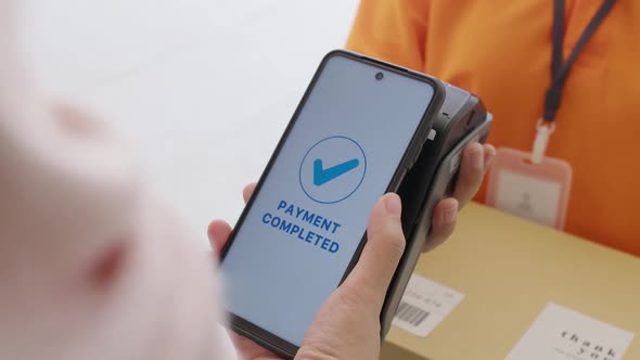 Mobile contactless cashless e-wallet digital payment home delivery. alt