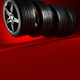 3d illustration. Four car wheels on red background. Poster or cover design. - PhotoDune Item for Sale