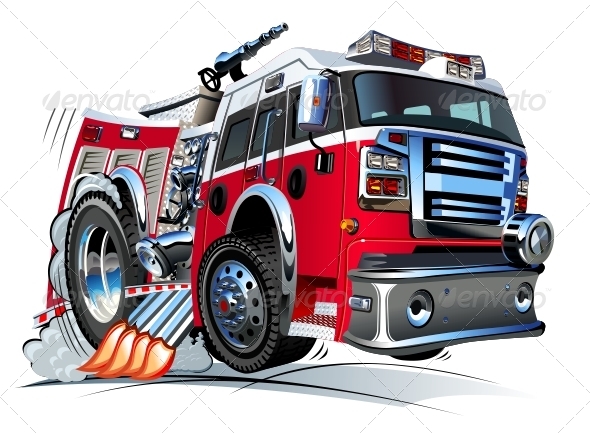 Vector Cartoon Fire Truck - Man-made Objects Objects