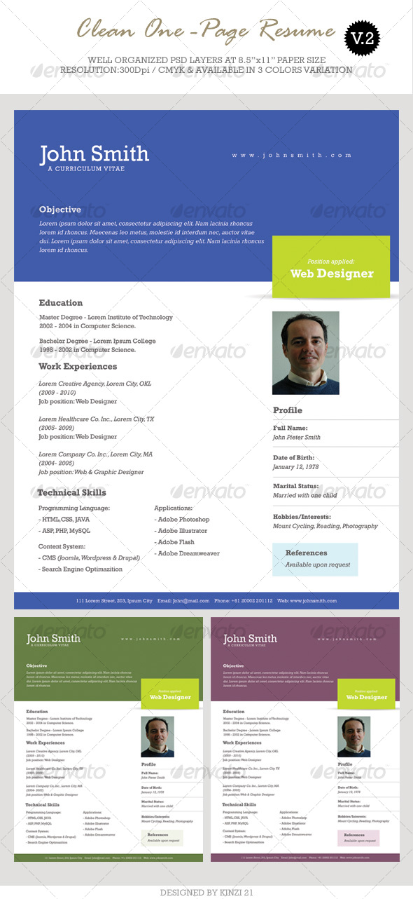 Clean One-Page Resume - Resumes Stationery