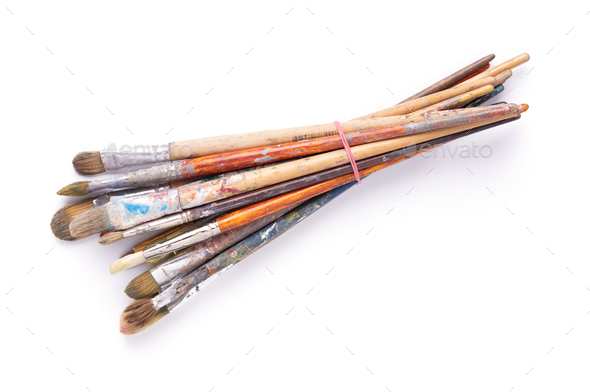 Five Well-used Craft Paint Brushes On A White Background Stock Photo,  Picture and Royalty Free Image. Image 9480940.