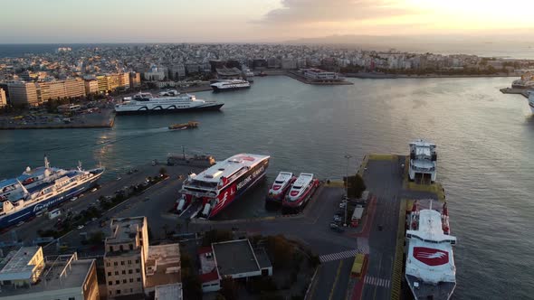 Drone View of the Port of Piraeus on the Coast of Athens