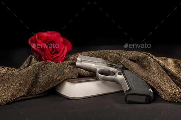 Mafia Red Rose, Bible and Gun - Stock Photo - Images