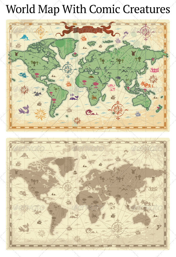 Ancient-style World Map - Miscellaneous Conceptual