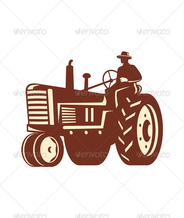 Farmer Driving Vintage Tractor Retro - Industries Business