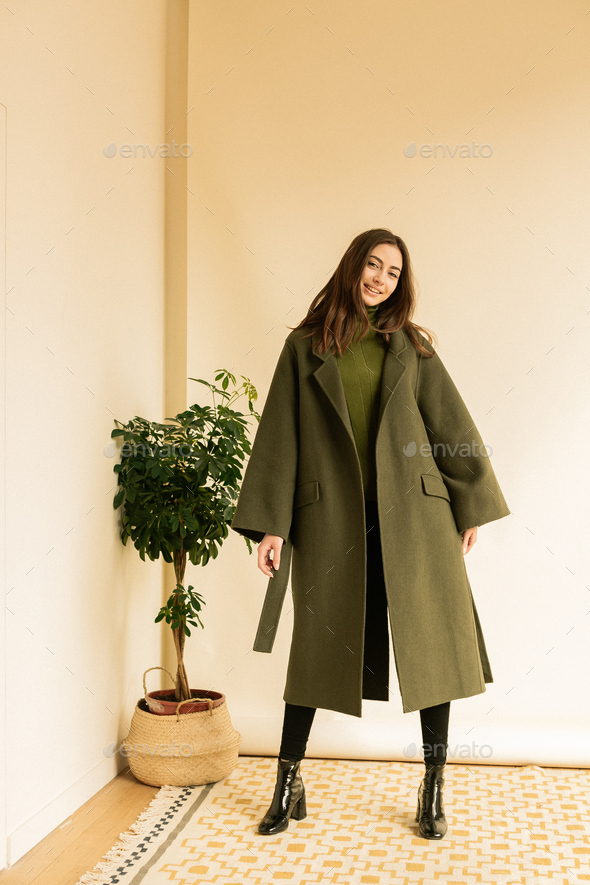 Hipster Girl Wearing Modern Green, Ladies Green Trench Coat Uk