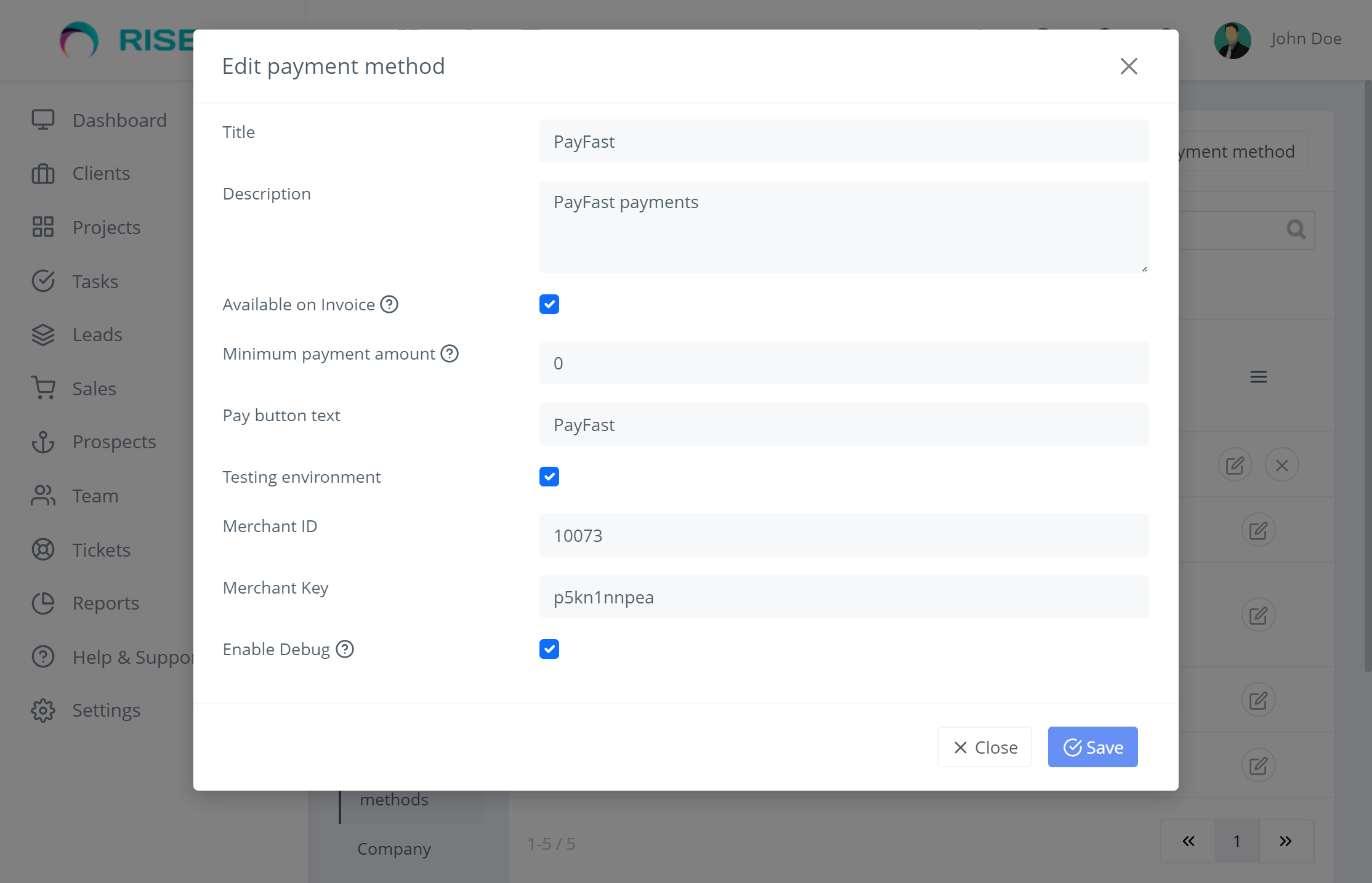 PayFast payment method for RISE CRM by ClassicCompiler | CodeCanyon