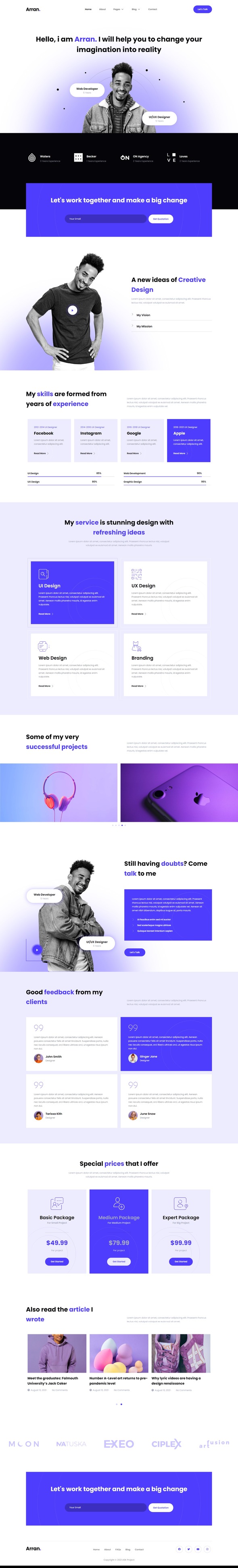 Arran - Personal Portfolio Elementor Template Kit