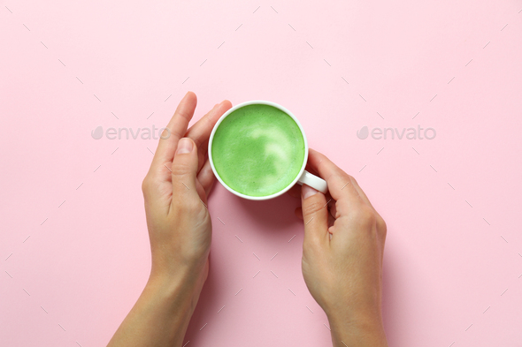 Matcha latte and accessories for making on white wooden table Stock Photo  by AtlasComposer