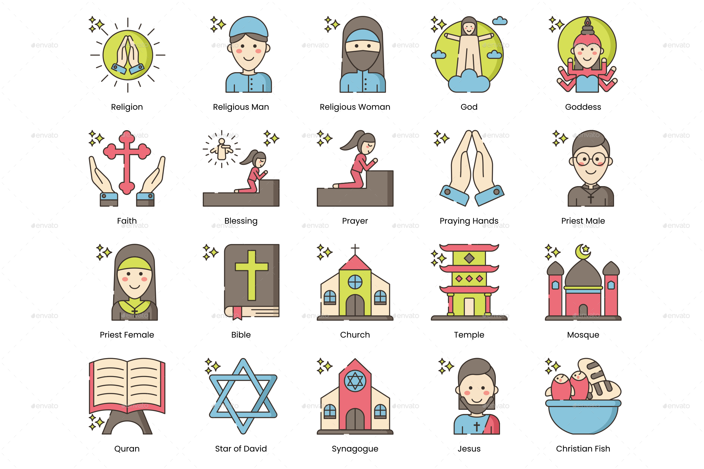 95 Religion Icons | Hazel Series by Krafted | GraphicRiver