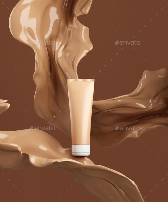 Cosmetic bb-creme product presentation scene. Jar on nude color pedestal abstract background - Stock Photo - Images