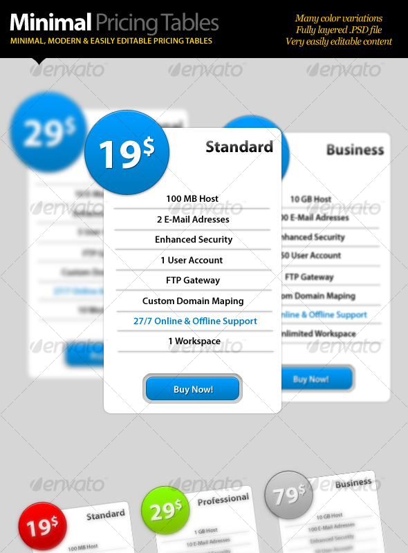 Minimal Pricing Tables - Web Elements