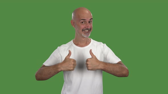 Happy Motivated Man on Greenscreen Showing Both Thumbs up Loop