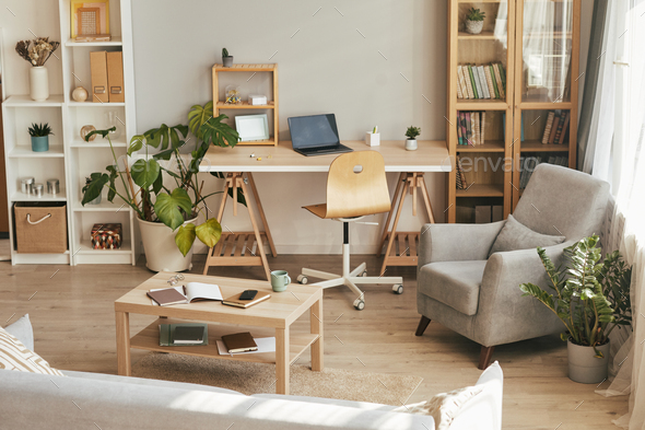 Cozy Home Office Background in Wood Stock Photo by seventyfourimages