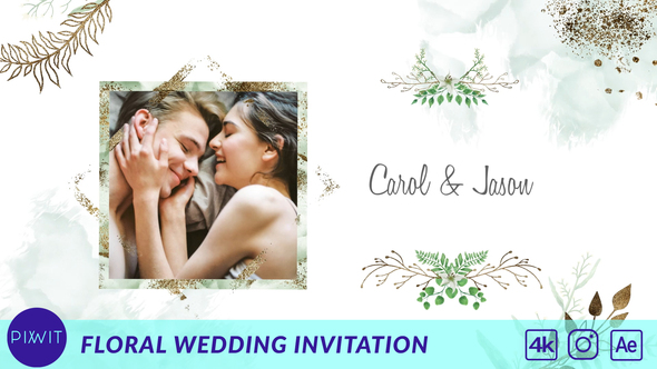 Floral & Golden Wedding Invitation