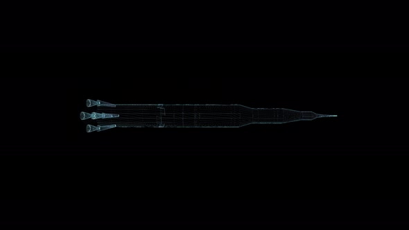 3D Seamless Loop Rocket Hologram Wireframe alt