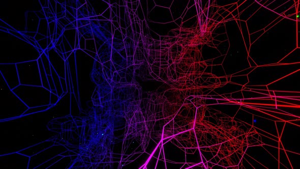 Vj Loop Fly Through 3d Space with Complex Net Structure Neon Light alt