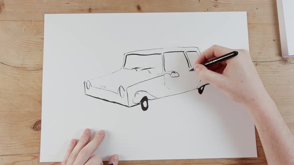 Timelapse of artist drawing a car alt