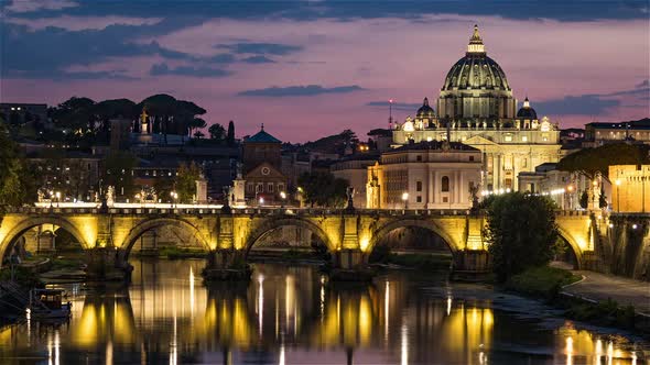 Roma, Italy, Timelapse  - The Papal Basilica of Saint Peter in the Vatican from Day to Night 