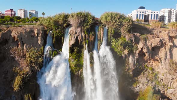 Top View of a High Waterfall Falling Into the Mediterranean Sea. Clean Ecology  alt