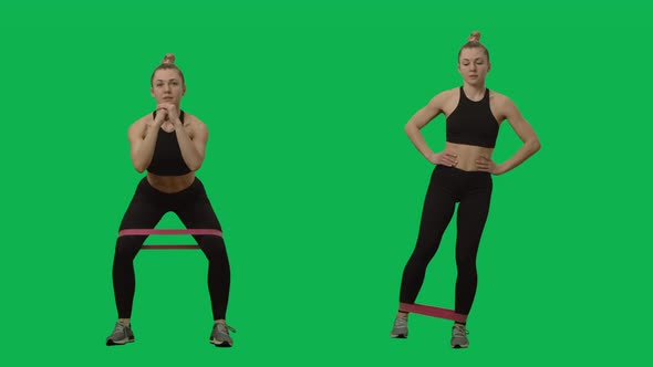 Young Woman in Sportswear Does Exercises with a Fitness Rubber Band alt