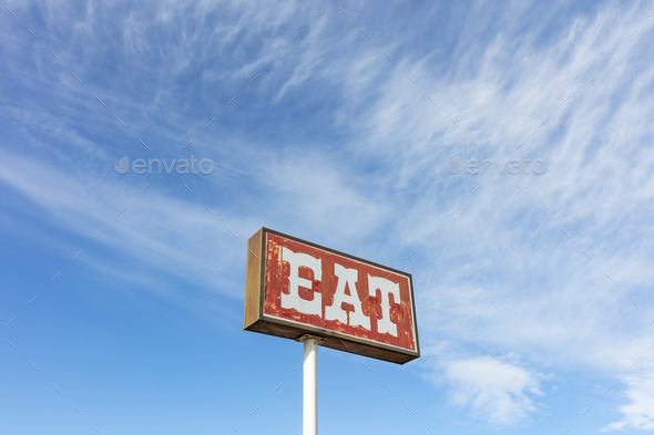 Retro style Eat sign at a roadside café