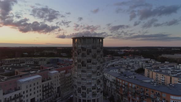 Aerial View of Buildings in Stockholm at Sunset