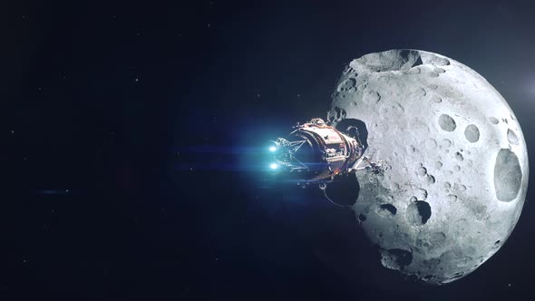 Future Asteroid Mining Ship Approaching Large Planetoid