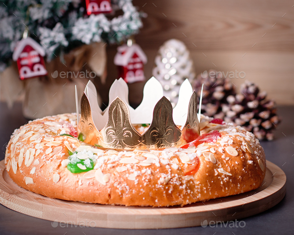 Three kings day cake on wooden table Stock Photo by Beo88
