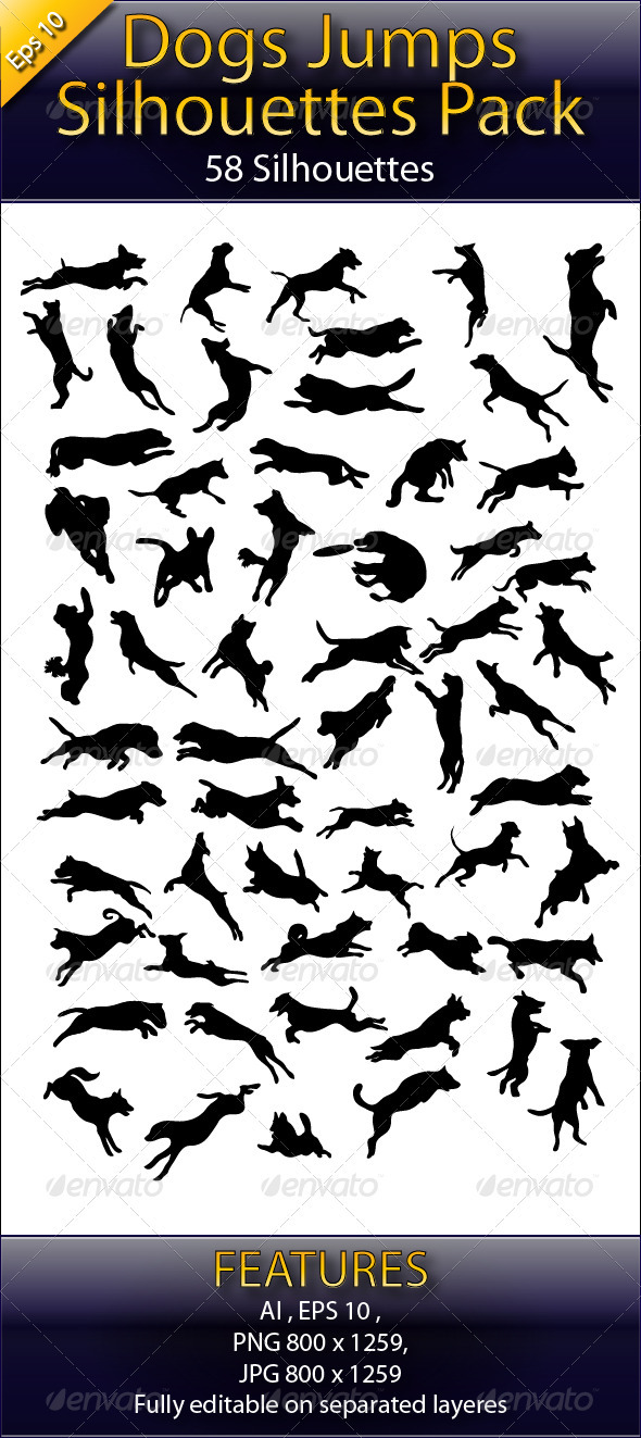 Dog Jump Silhouettes - Animals Characters