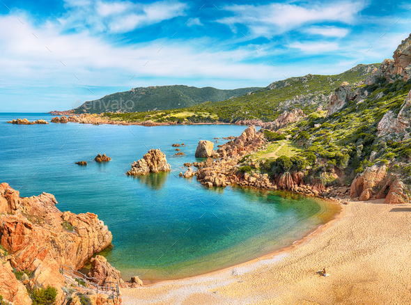 Fantastic view of Li Cossi beach on Costa Paradiso resort. Stock Photo ...