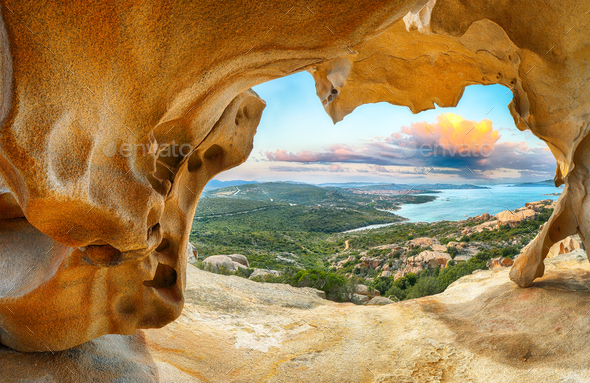 Fabulous view on Palau from popular travel destination Bear Rock (Roccia dell’Orso). - Stock Photo - Images