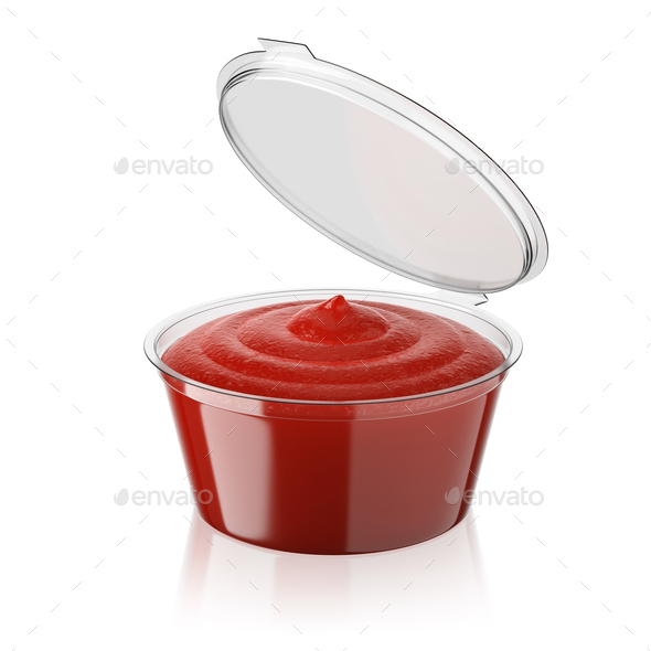 Open barbecue sauce dip container isolated on white. 3D rendering, Stock  Photo by Ha4ipuri