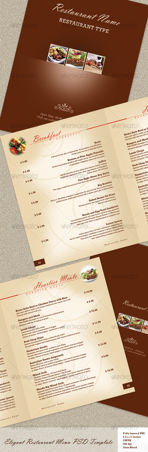Elegant Restaurant Menu PSD Template - Food Menus Print Templates