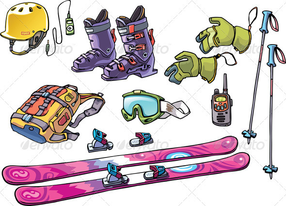 Backcountry Freeride Stuff Set for the Skiers - Objects Vectors